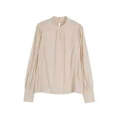 Long Sleeve Stand Collar Apricot Top - Golden Atelier