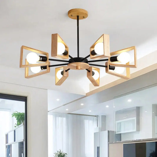 Modern Black and White Wooden Chandelier Lamp - Nordic LED Windmill Ceiling Light