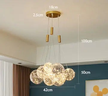 Modern Clear Glass Ball Chandelier with LED Lighting for Living Room Décor - Golden Atelier