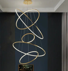 Modern Gold LED Chandelier for Staircase and Living Room - Golden Atelier