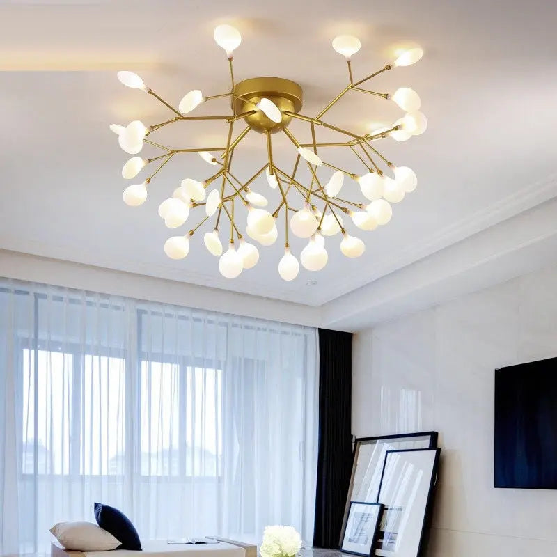 Modern LED Ceiling Chandelier Lighting for Living Room and Bedroom - Creative Home Fixtures with Glass Shade - Golden Atelier