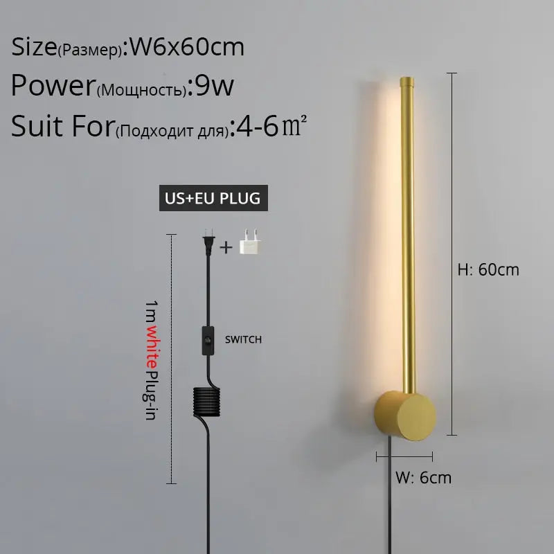Modern LED Wall Lights for Living Room Bedroom Bedside Sconce Black Lamp - Golden Atelier