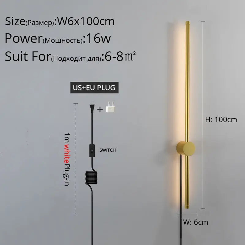 Modern LED Wall Lights for Living Room Bedroom Bedside Sconce Black Lamp - Golden Atelier