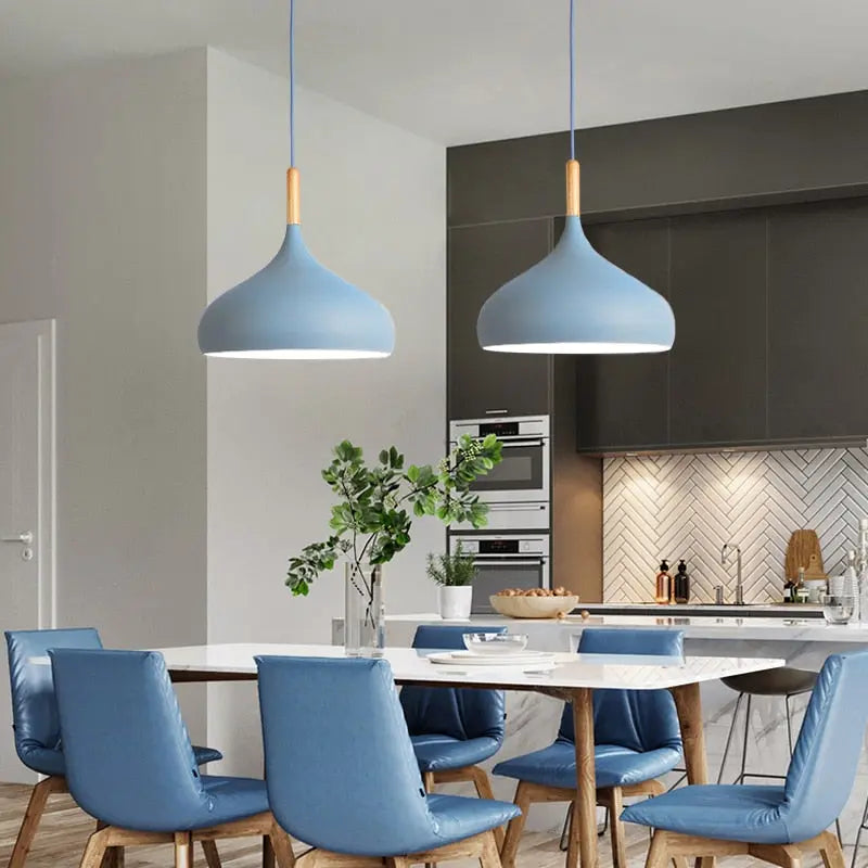 Modern Wood Pendant Lights with Multicolor E27 LED for Restaurant and Kitchen - Golden Atelier