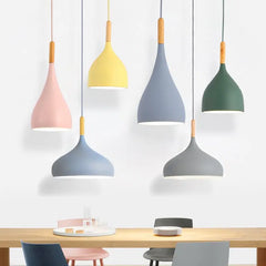 Modern Wood Pendant Lights with Multicolor E27 LED for Restaurant and Kitchen - Golden Atelier