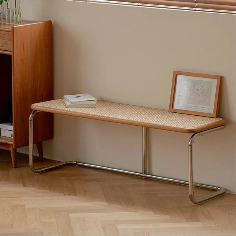 Nordic Creative Rattan Bench Solid Wood Seat - Golden Atelier