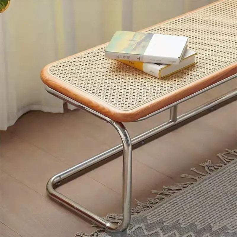 Nordic Creative Rattan Bench Solid Wood Seat - Golden Atelier