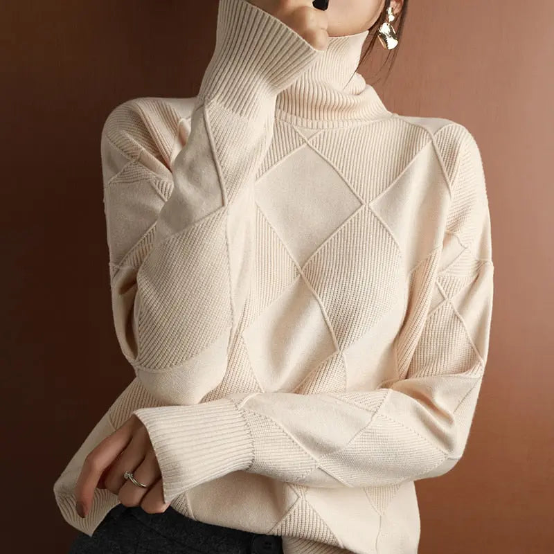 Pure color Knitted Turtleneck Pullover - Golden Atelier