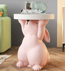 Rabbit Statue Round Side Tables Living Room Sofa Corner Table - Golden Atelier