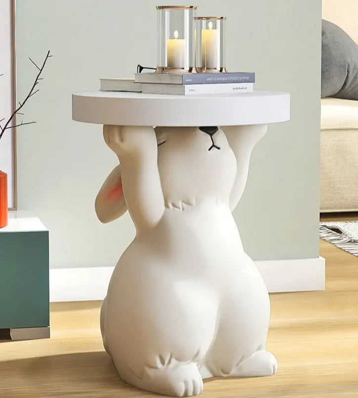 Rabbit Statue Round Side Tables Living Room Sofa Corner Table - Golden Atelier