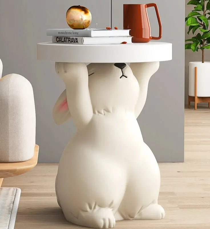 Rabbit Statue Round Side Tables Living Room Sofa Corner Table - Golden Atelier