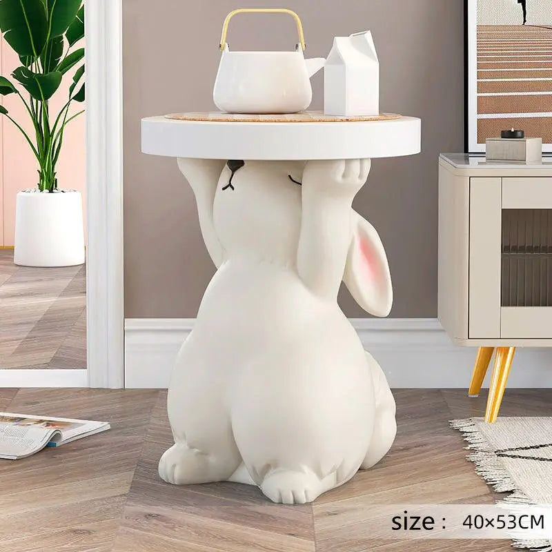 Rabbit Statue Round Side Tables Living Room Sofa Corner Table - Golden Atelier