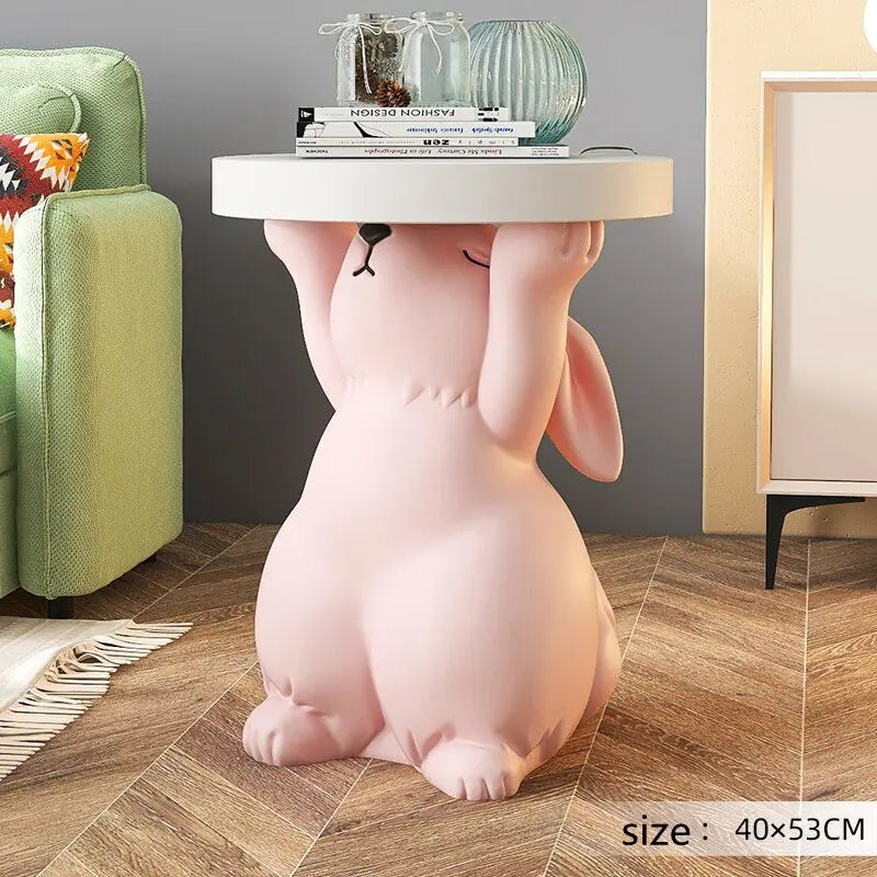 Rabbit Statue Round Side Tables Living Room Sofa Corner Table - Golden Atelier