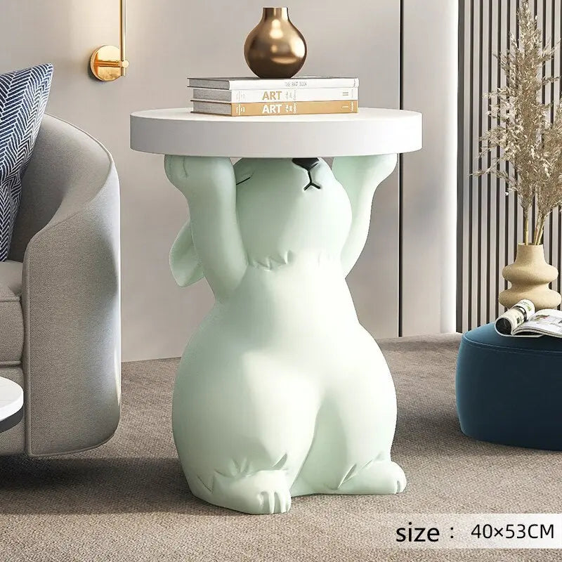 Rabbit Statue Round Side Tables Living Room Sofa Corner Table - Golden Atelier