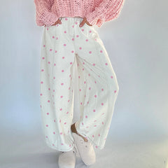 Polka Dot Print Wide Leg Jeans