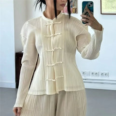 Mandarin Collar Pleated Top