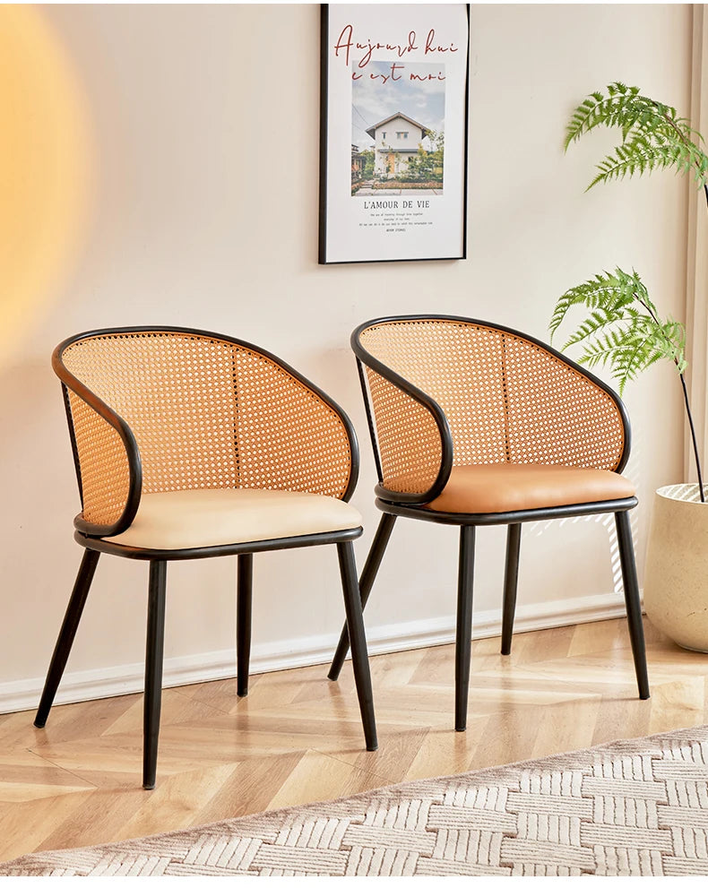 Nordic Rattan Half Curved Dining Chair - Golden Atelier