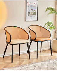 Nordic Rattan Half Curved Dining Chair - Golden Atelier