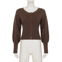 Ribbed Puff Sleeve Button Knit Coat