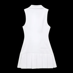 Women's box pleated casual short sleeveless dress with front zipper