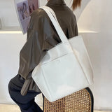 Large Capacity Handbags Solid Color PU Leather Tote Bag
