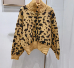 Leopard Print Turtleneck Coat
