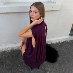 Mock Neck Open Back Cut Out Mini Dress