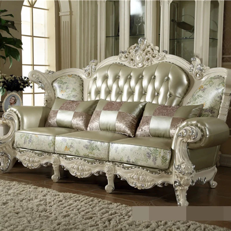 Carved Leather Sofa European Style Villa Sofa Luxury Armchair