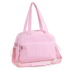 Pink duffel bag on a white background