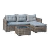 3PCS Outdoor Wicker Rattan Sofa with Cushion Tempered Glass Table