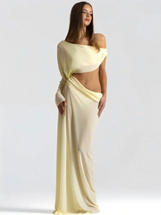 Draped Cutout One-Shoulder Maxi Dress detail in yellow
