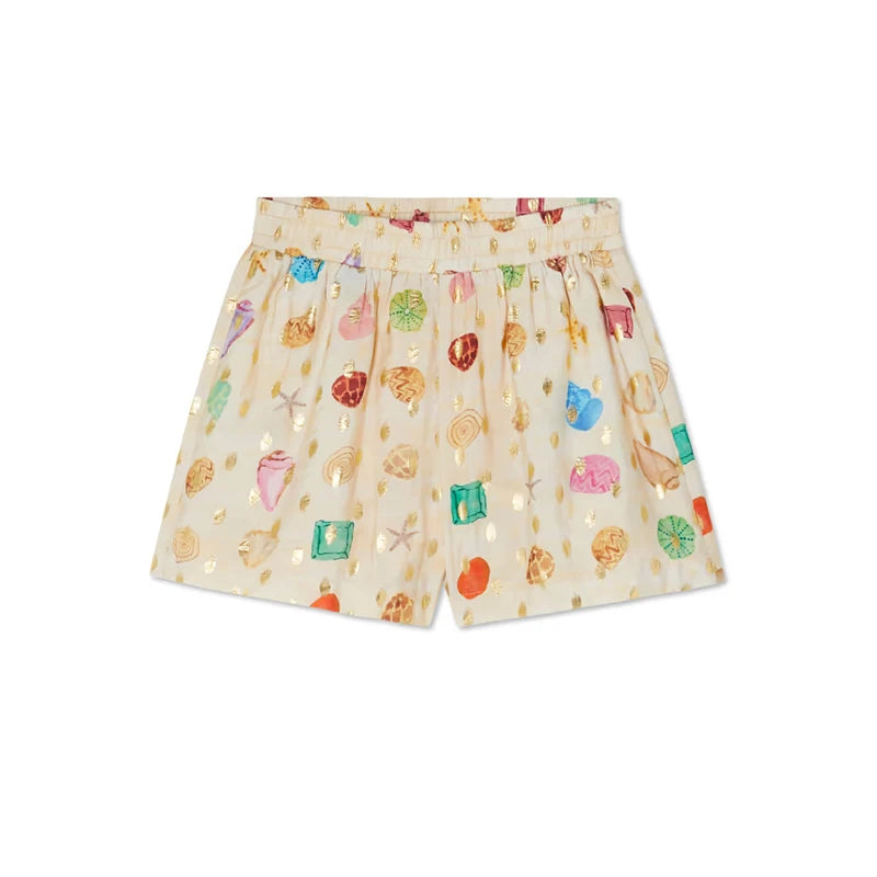 Shorts with colorful ice cream cone pattern on a white background