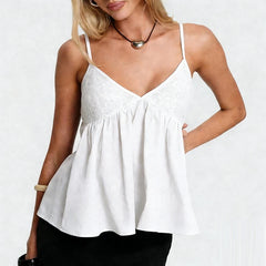 Lace Trim V-Neck Babydoll Camisole Top