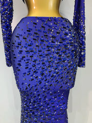 High Neck Long Sleeve Cutout Rhinestone Crop Top and Floor-Length Skirt Set