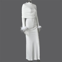 Draped Feather Cuff Maxi Dress