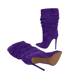 Pleated Stiletto Heel Knee High Boots