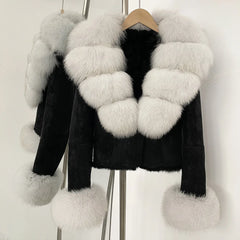 short fur coat with oversized cuffs and collar