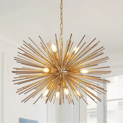 "Mid-century modern gold starburst chandelier with 12 lights"

