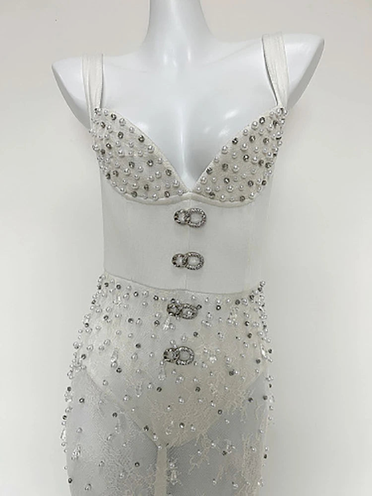Detail of beaded lace corset bodice