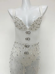 Detail of beaded lace corset bodice