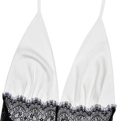 White Satin Lace Trim Waist Halter Mini Dress