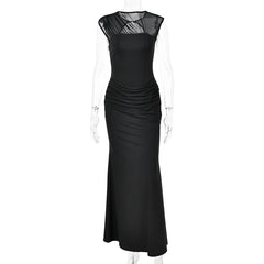 Cap Sleeve Gathered Waist Bodycon Maxi Dress