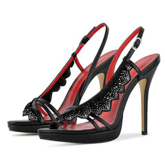 Black Rhinestone Embellished Slingback Stiletto