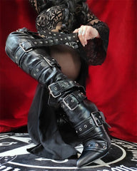 Pointed Toe Over The Knee Buckle Strap Boots