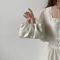 Gathered Clutch Bag with Pearl Handle