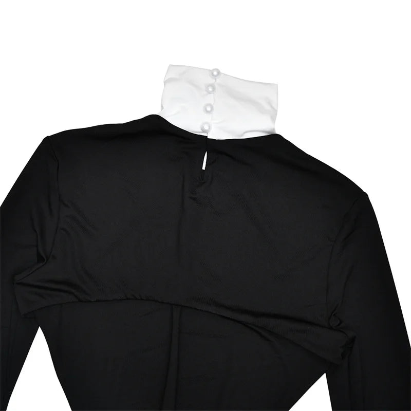 Black garment with white collar on a white background