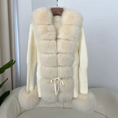 contrast fur and knit winter jacket