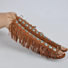 Fringed Gladiator Open Toe Flat Sandals