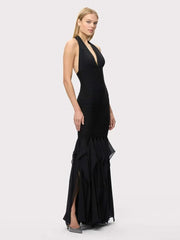 Halter neck ruffle mermaid dress side view