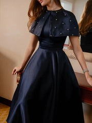 Embellished Cape A-Line Midi Dress